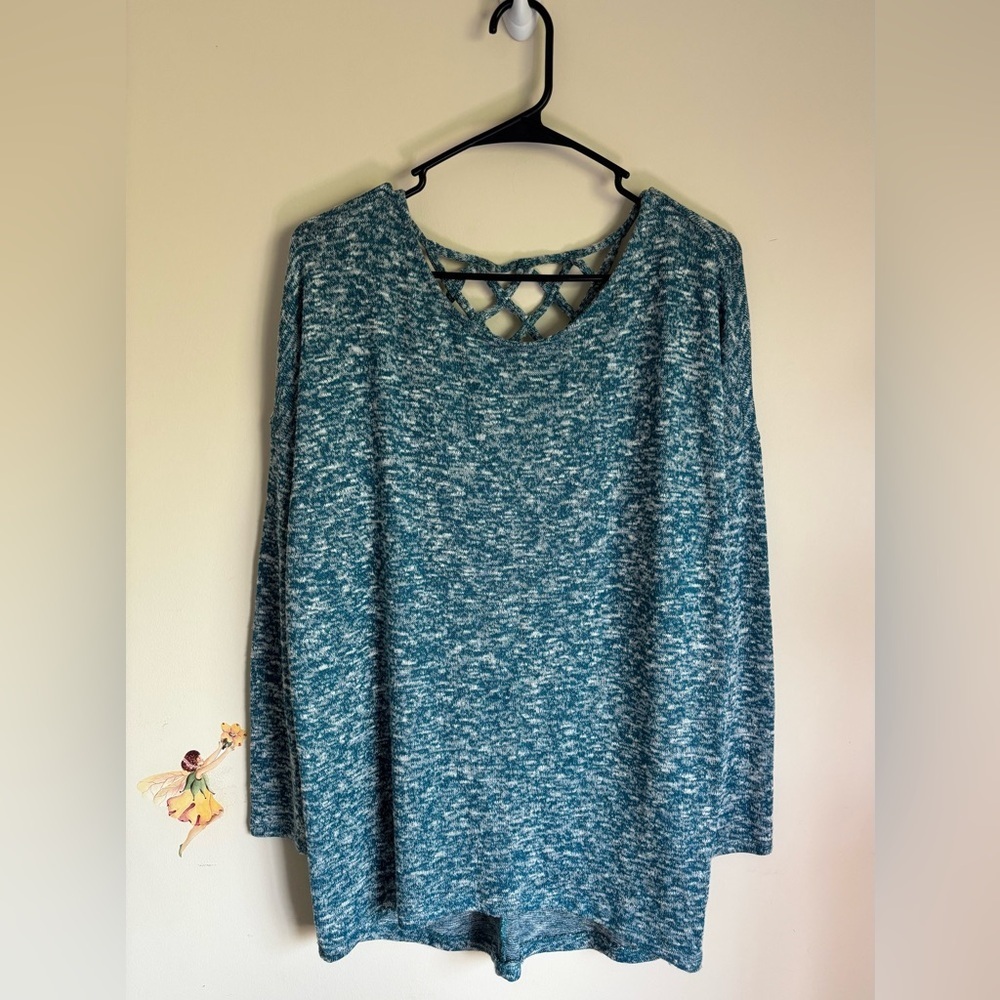 Silvergate Blue Sweater Crewneck Size L Long Sleeves Openwork knitting mesh